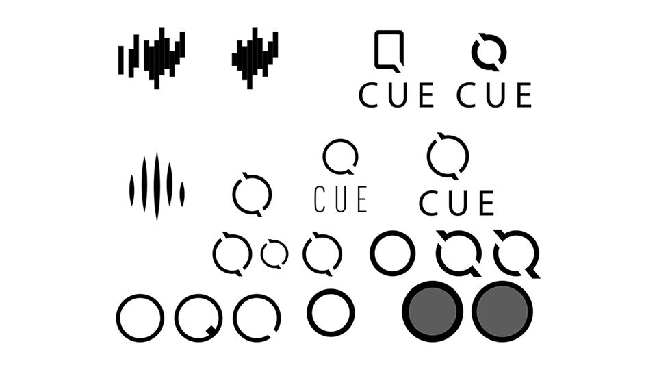 Gif showing evolution of Cue branding languages and brand