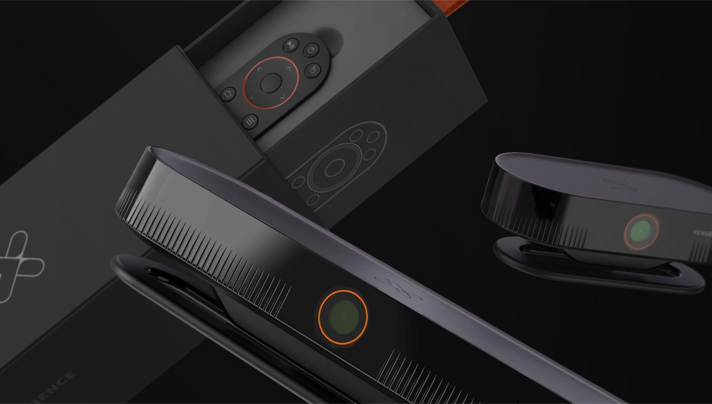 The Xcinex Venue streaming device with its remote.