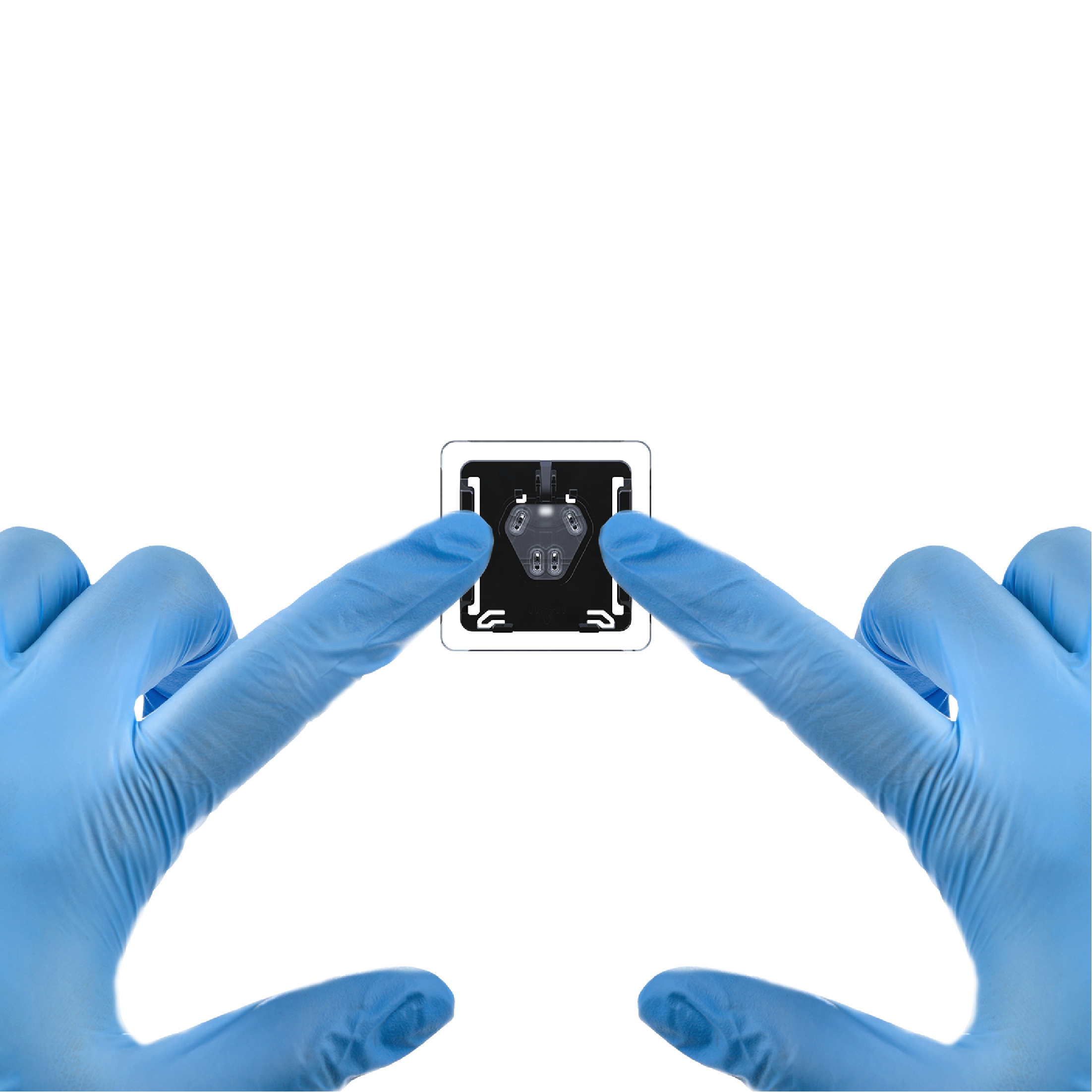 Researcher holding the QuantumSi microfluidic chip for proteomics