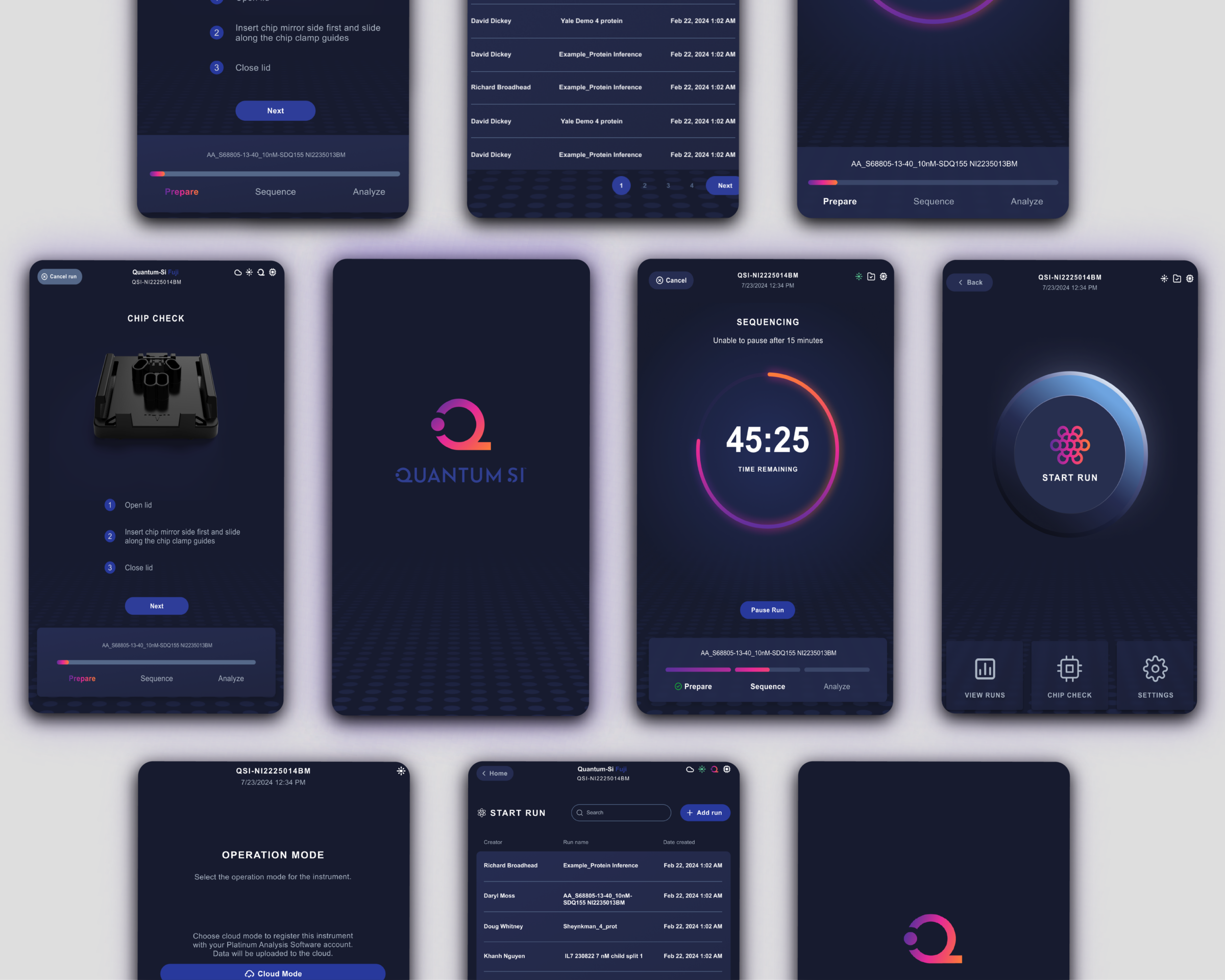 QuantumSi UI/UX screens designed for an optimized lab workflow