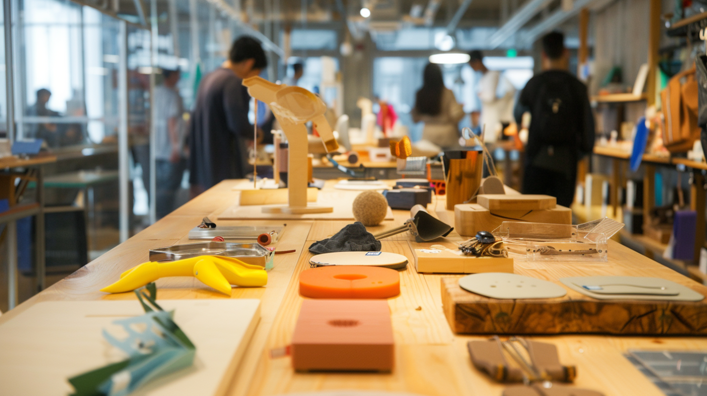 Sustainable product prototypes and materials illustrating RKS Design’s regenerative design approach