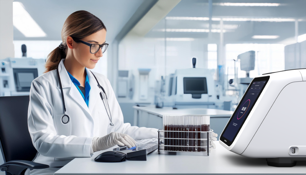 Female scientist working in a laboratory with the Quantum Si sequencing device