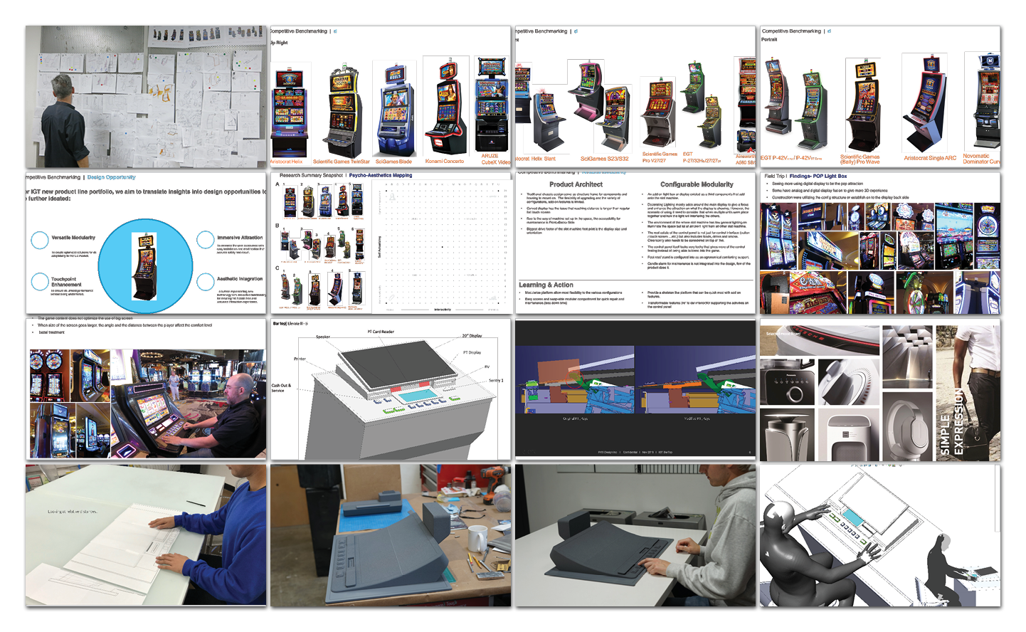 A collage shows the process of designing slot machines, including sketches on walls,…