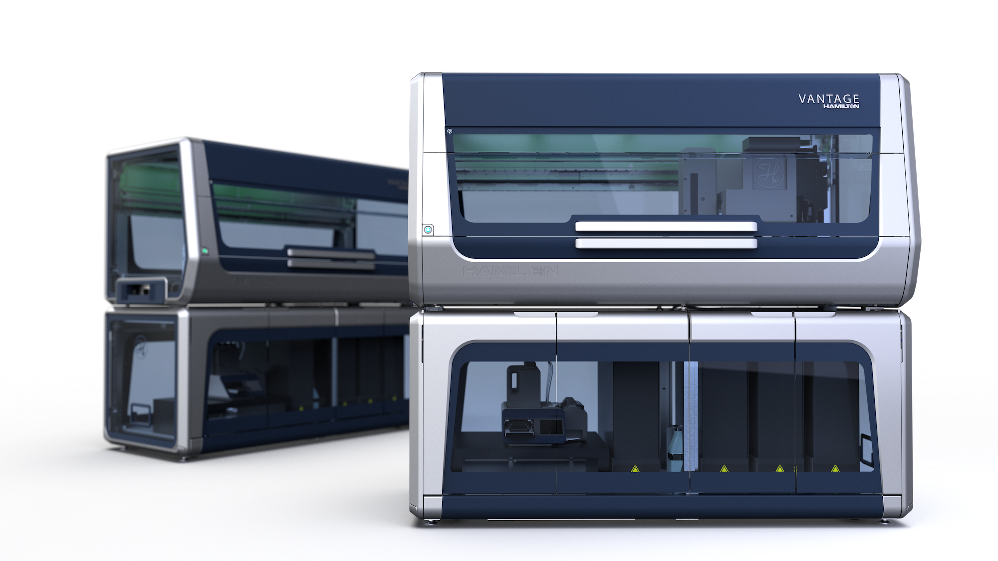 Two Hamilton Vantage automation systems side by side to show scalability and modularity