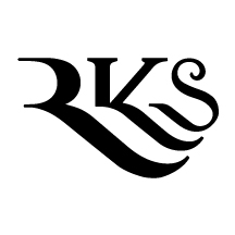 Stylized black letters RKS with elegant, curved lines extending from each letter,…