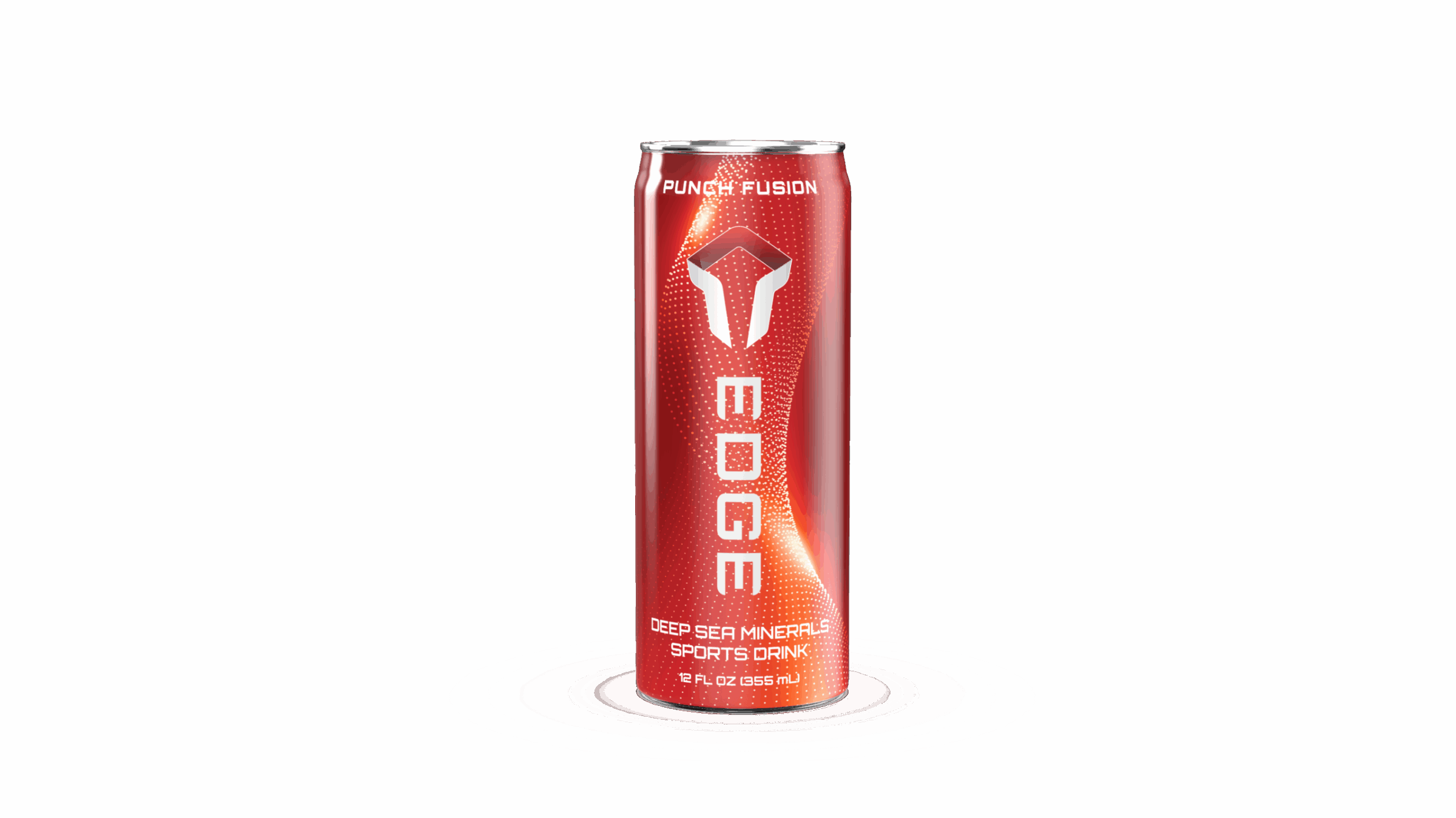 Red EDGE Deep Sea Minerals Sports Drink can, Punch Fusion flavor, with a white angular logo