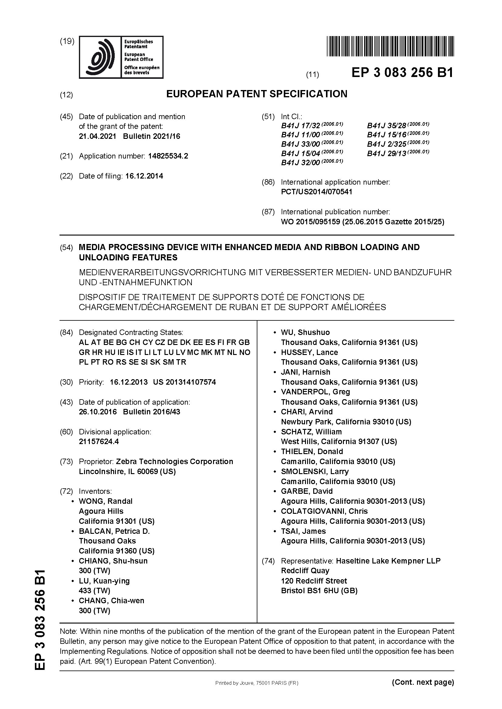 A European patent specification document titled Media Processing Device with Enhanced