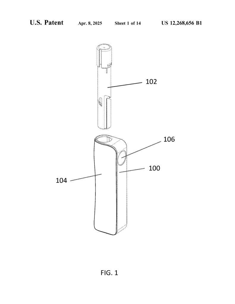 Exploded diagram of a device showing two main parts: a cylindrical top component…