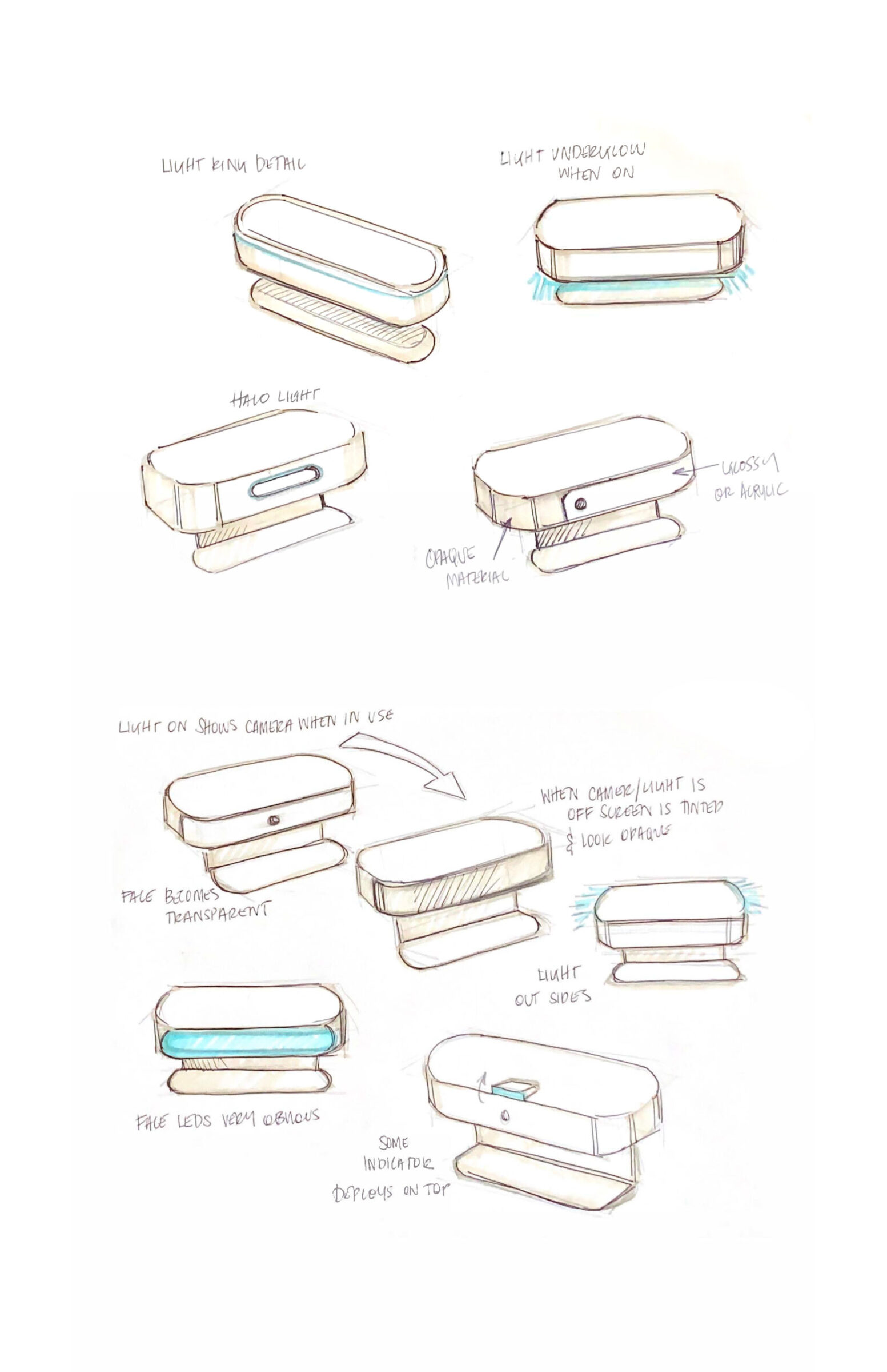 Hand-drawn sketches of a rectangular light device for Xcinex Venue show usage as
