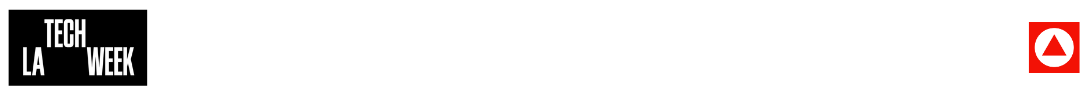 Black rectangle with white text reading TECH LA WEEK on the left, and a red square…