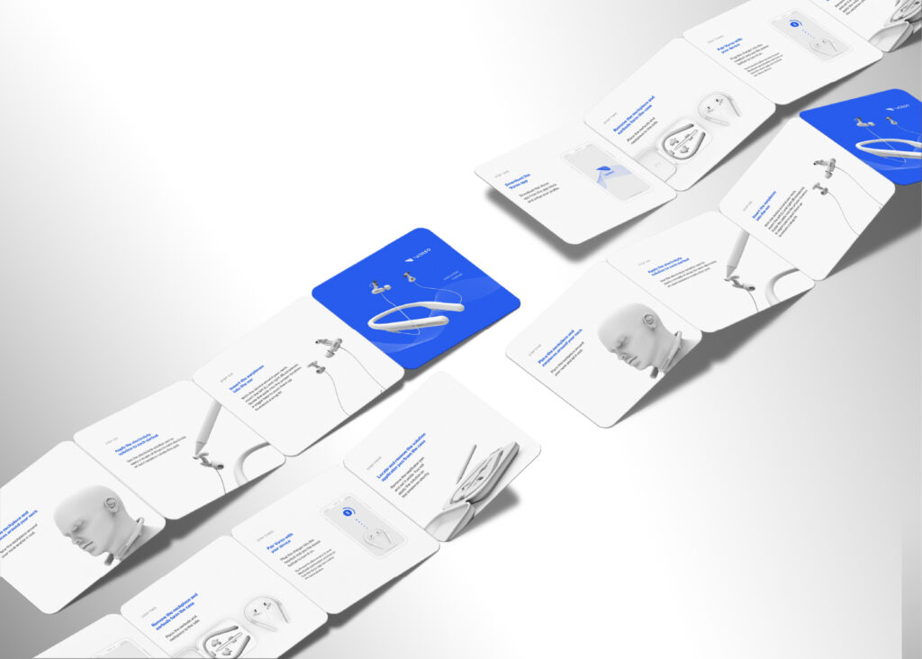 A series of floating cards with illustrations and text show instructions and diagrams…