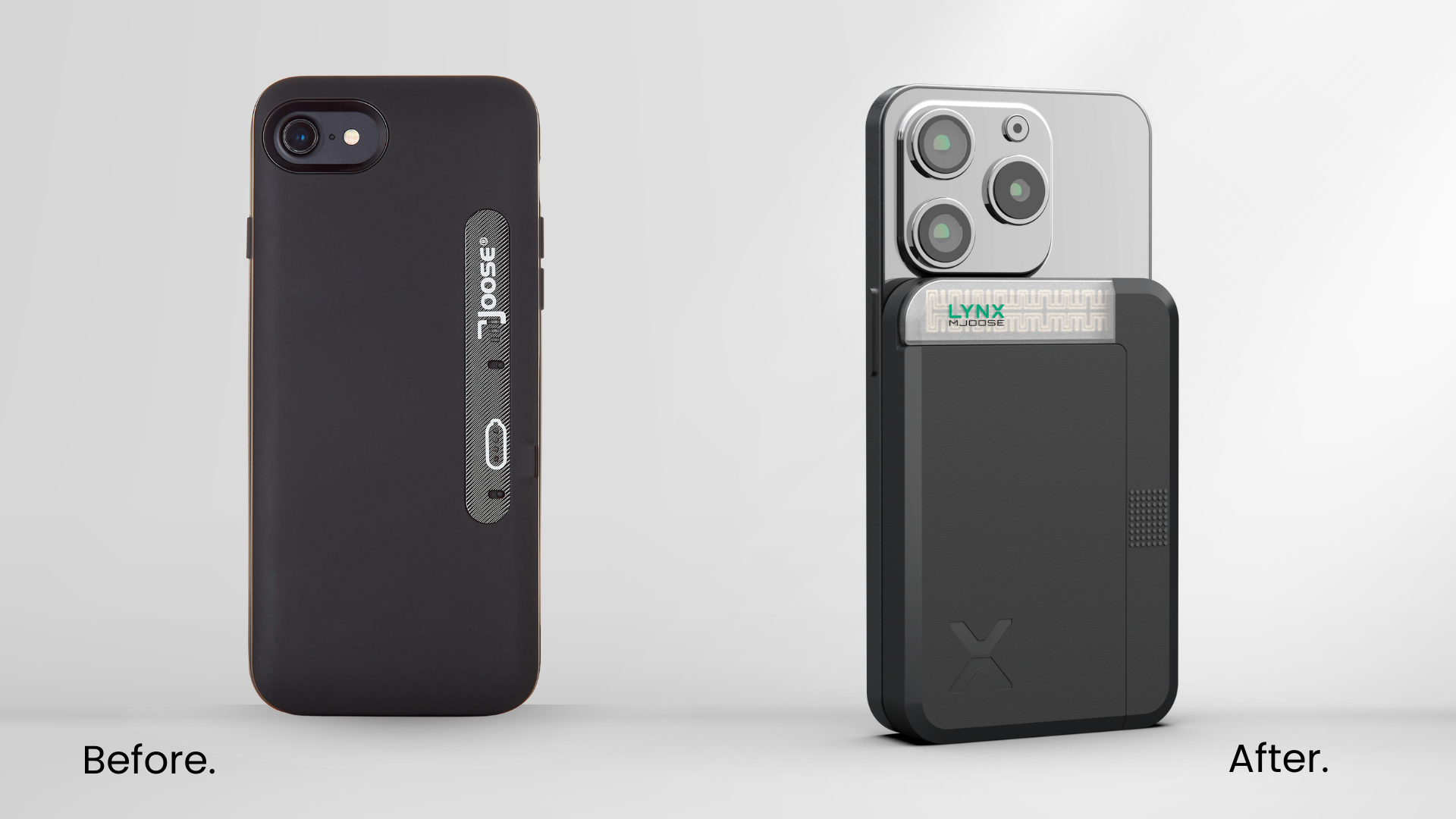 A side-by-side before-and-after comparison of the product on two smartphones.