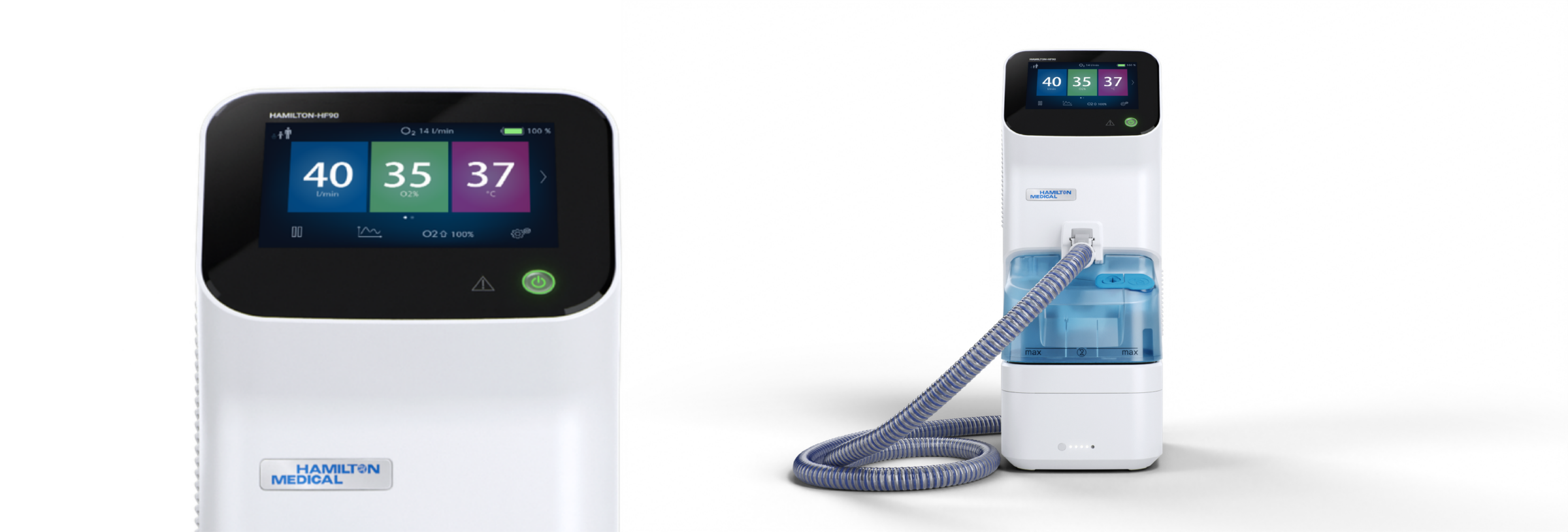 A medical ventilator by Hamilton Medical with a display screen showing respiratory…