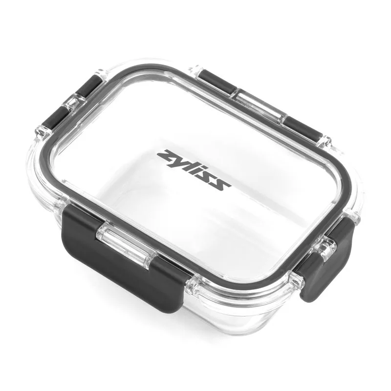The Zyliss container in three-quarter view with the lid latched.