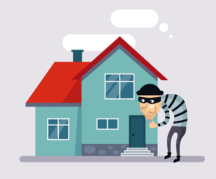 Cartoon of burglar robbing a house