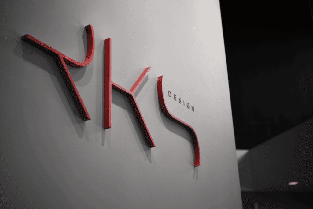 RKS Design logo on inside the building