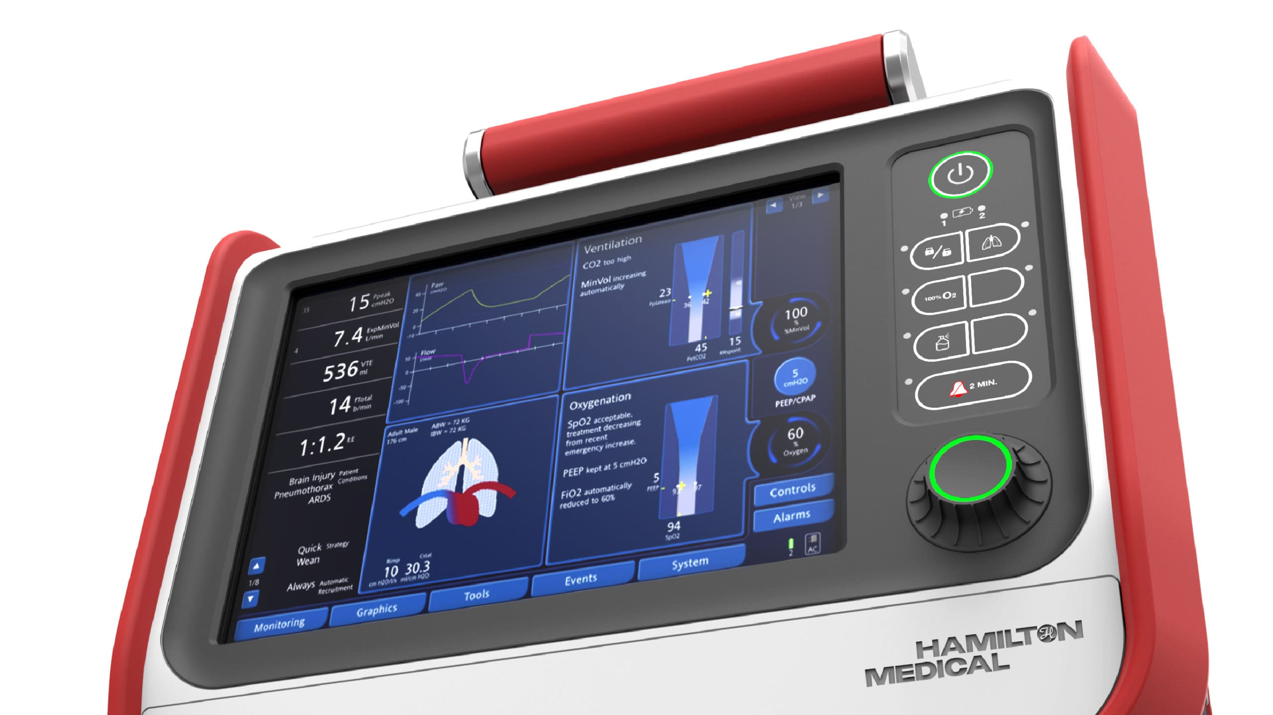 Hamilton Medical rendering with UI and and heart monitor