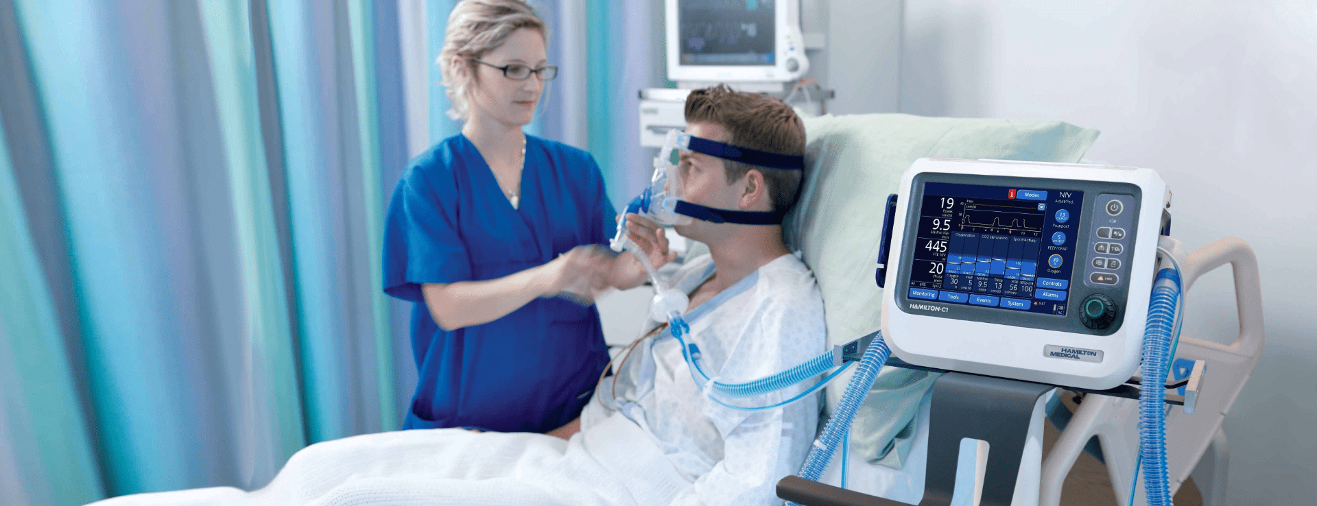 Hamilton Medical device being used on patient