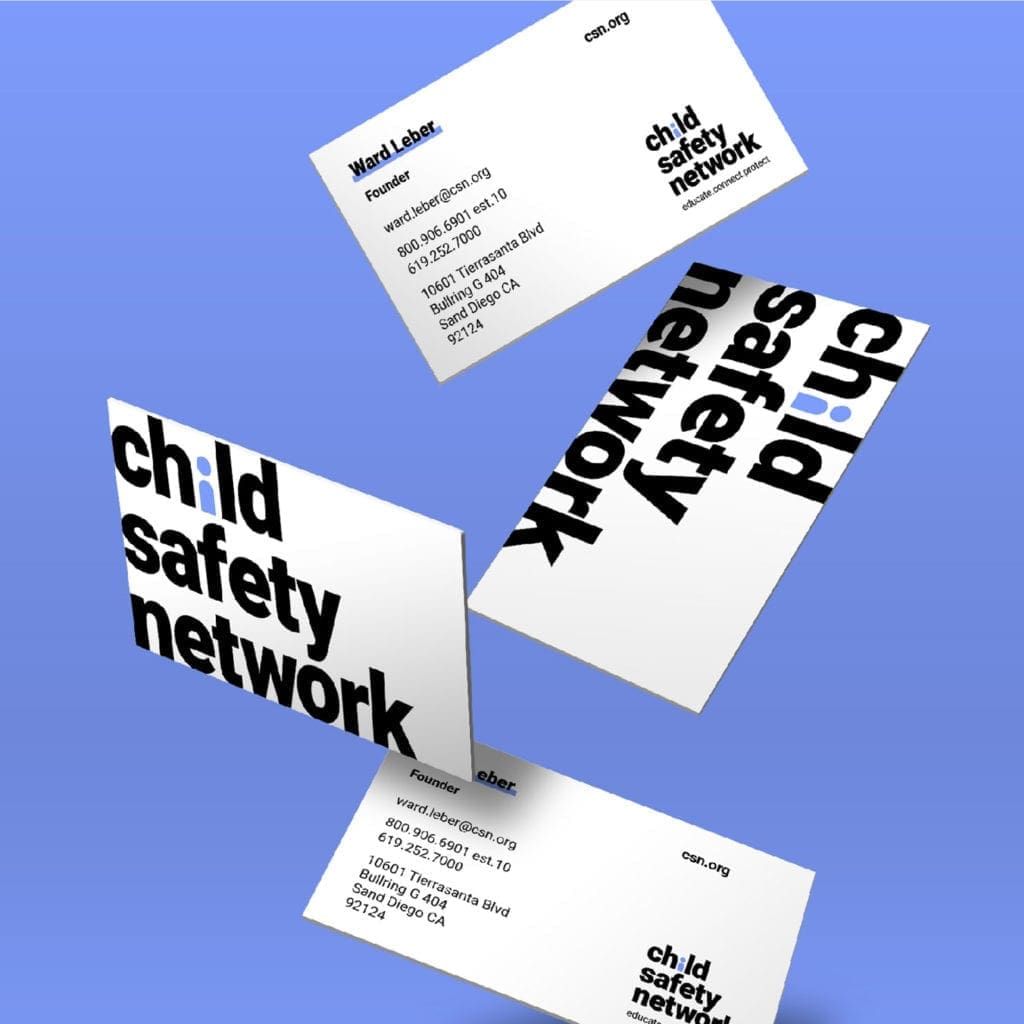 Child Safety Network branding on business cards
