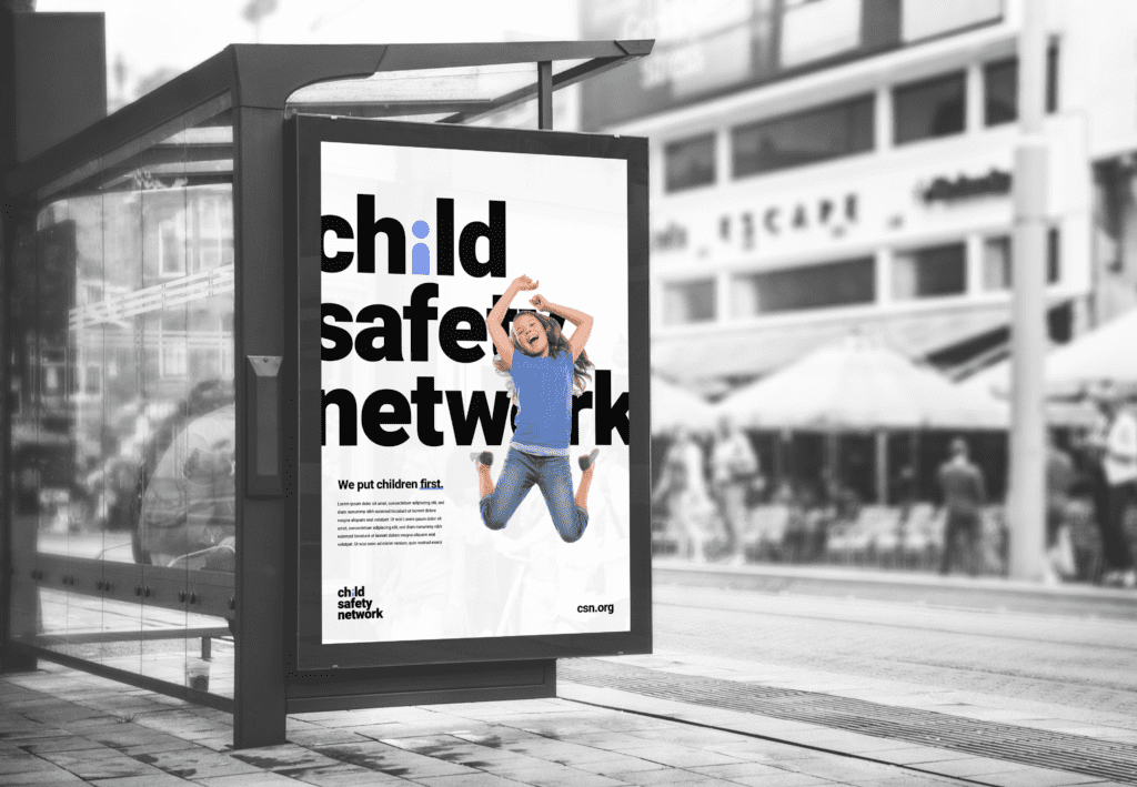 Child Safety Network advertisement on bus stop