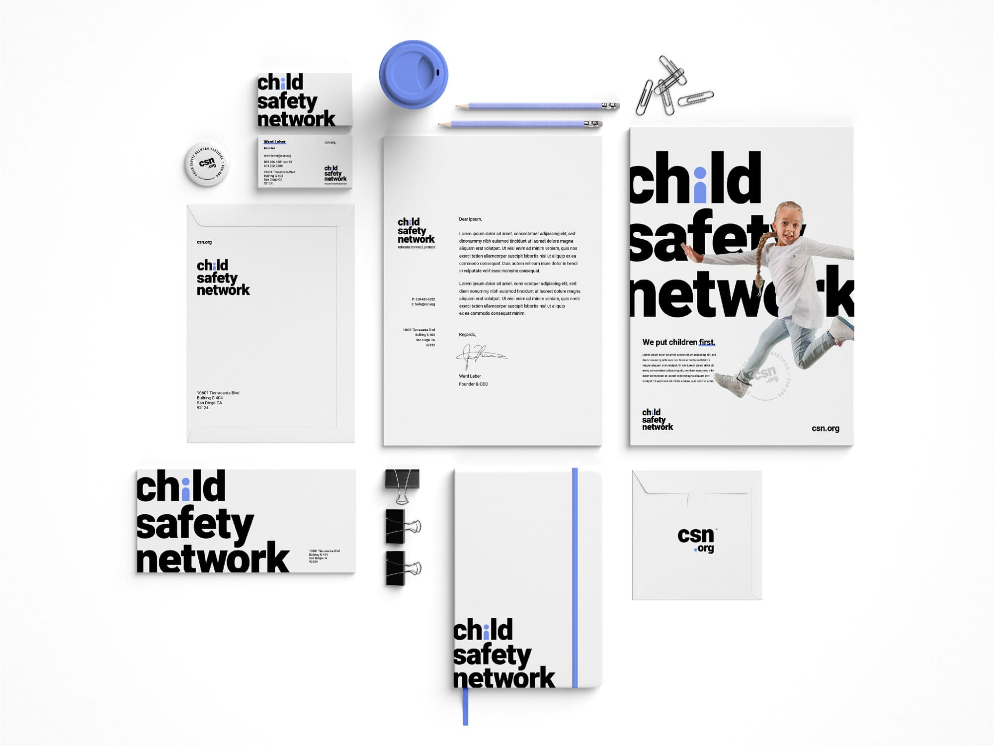 Child Safety Network branding on multiple items