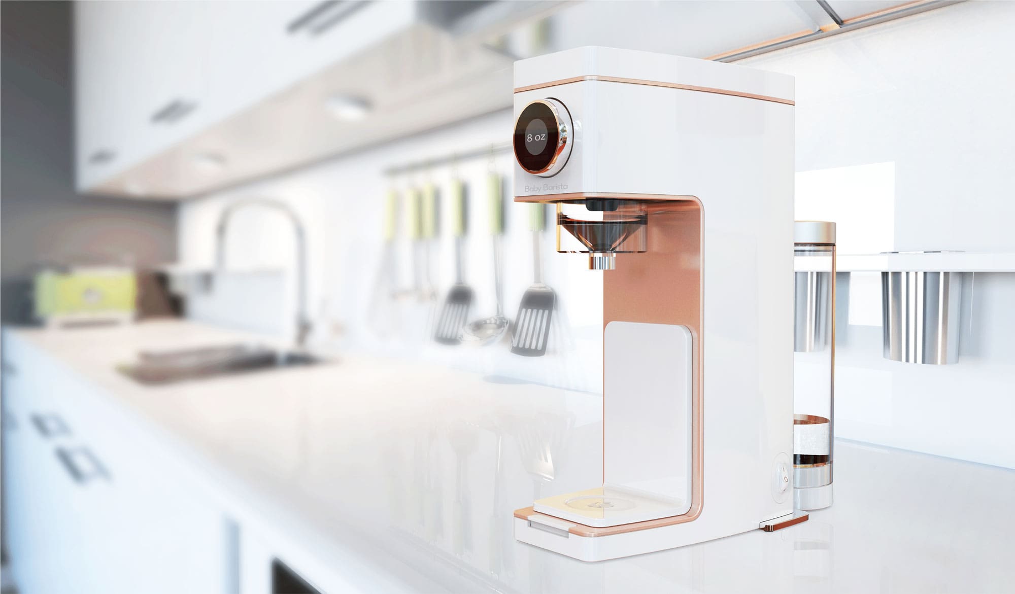 Baby barista device sitting on countertop