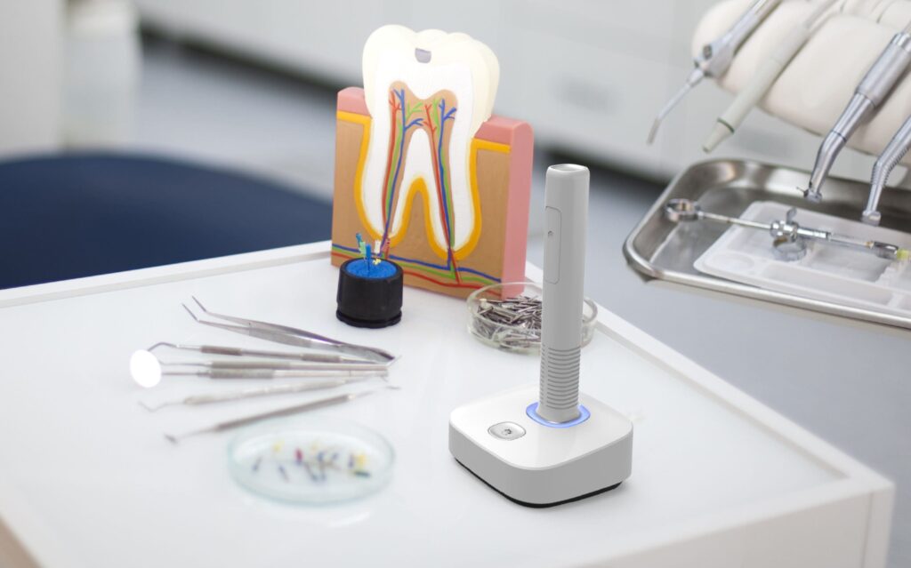 InnerView AI dental diagnostic device with real-time precision tools on dental tray