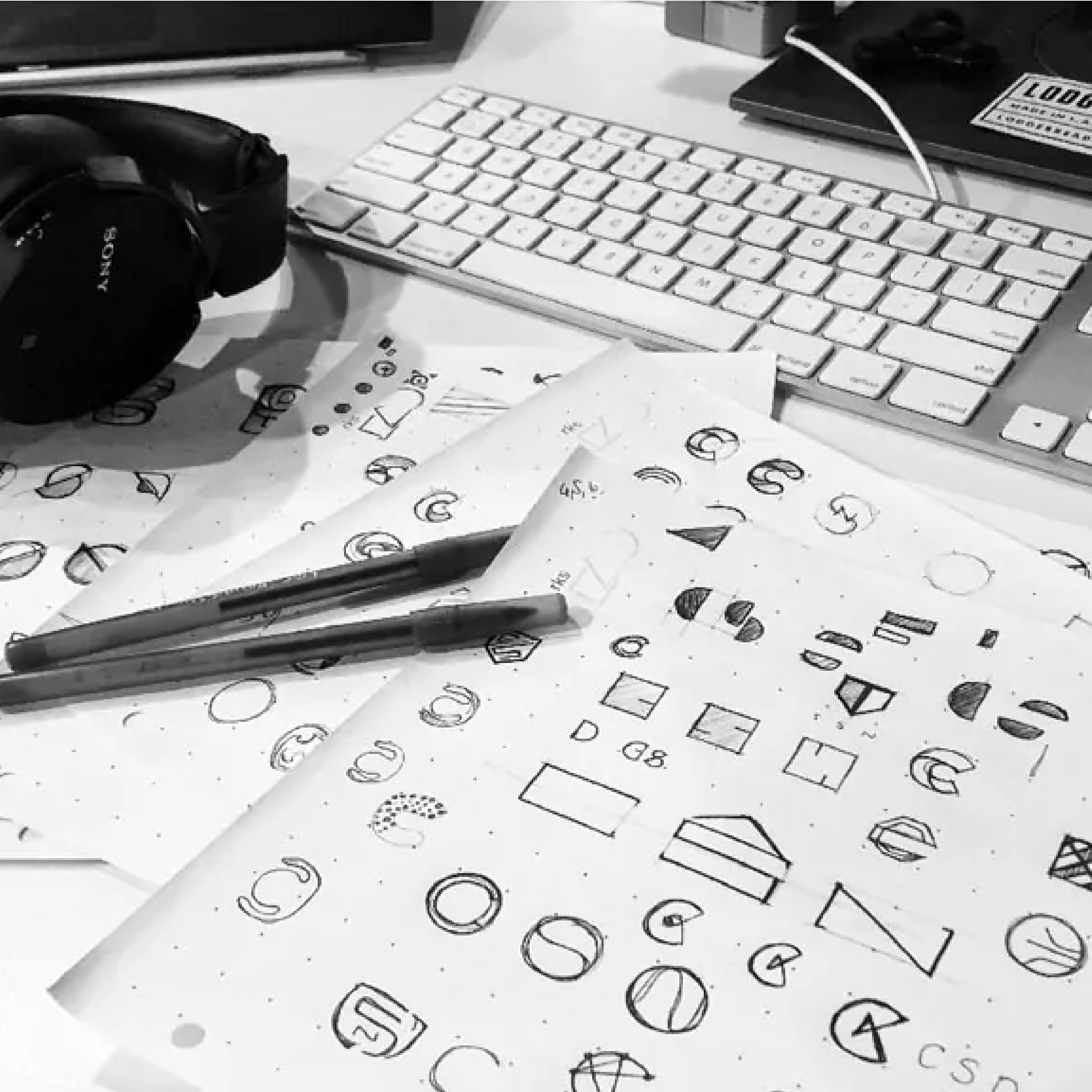 View of RKS Brand Strategy and Design Firm sketching iterations of logo design