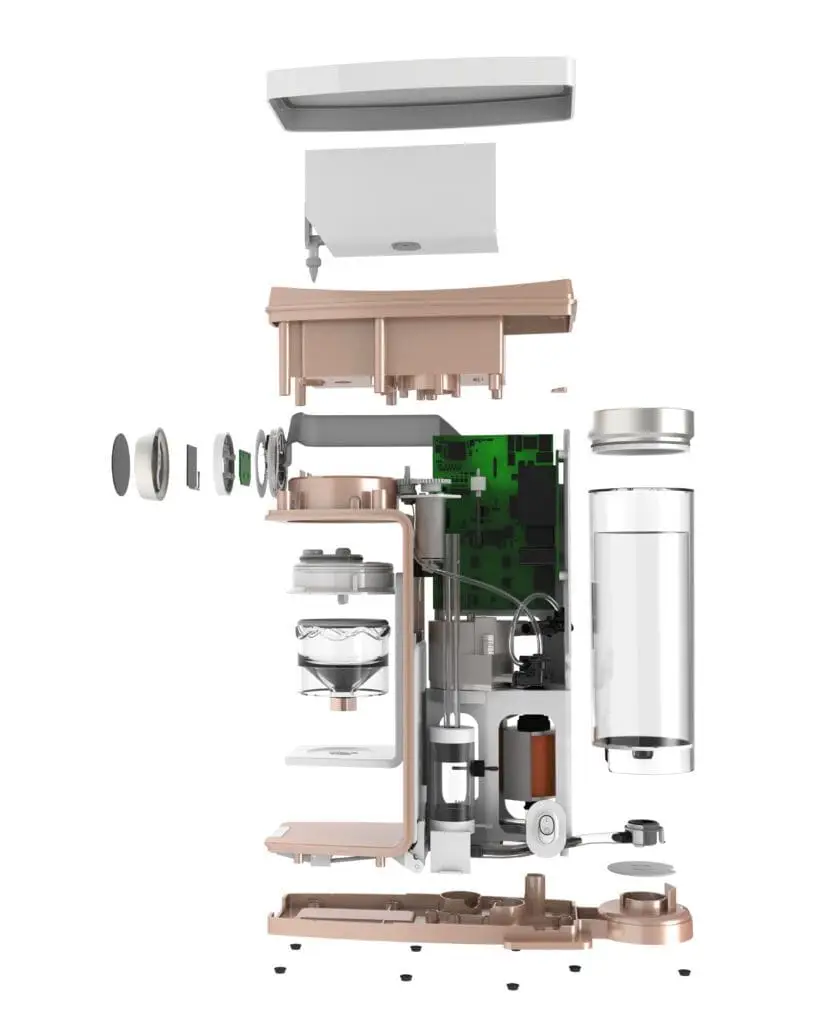 Exploded view of consumer product illustrating internal components and structure