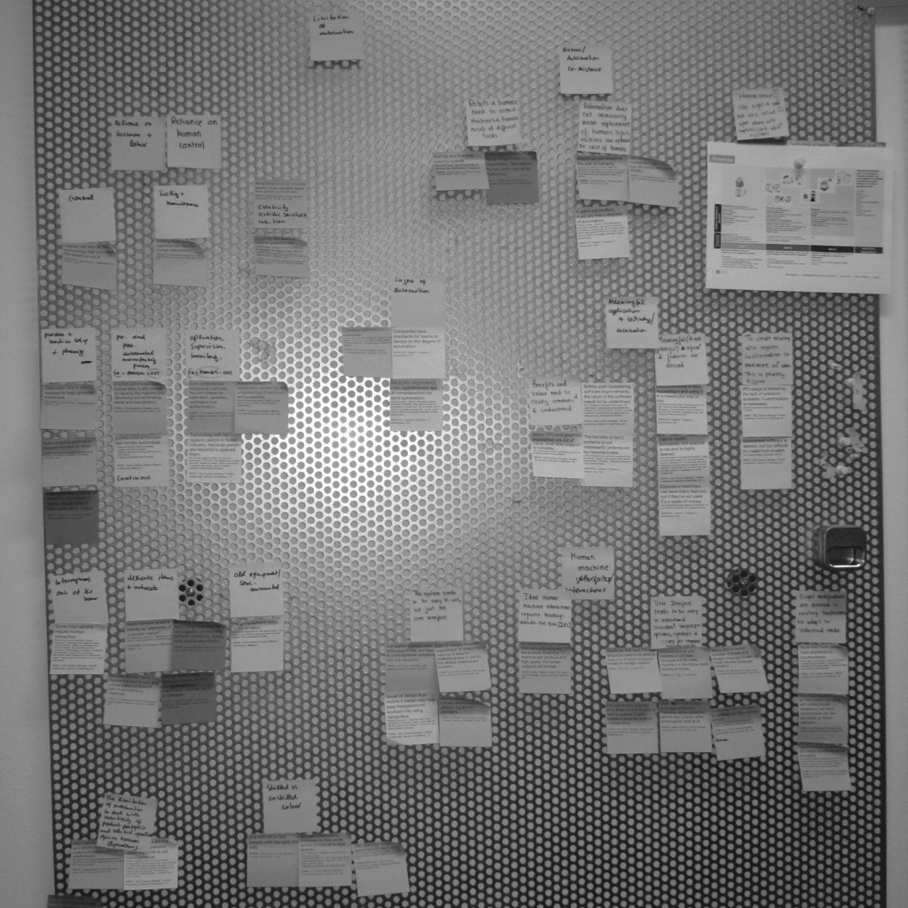 A wall of post it notes with ideas from a brainstorm for the Intel project
