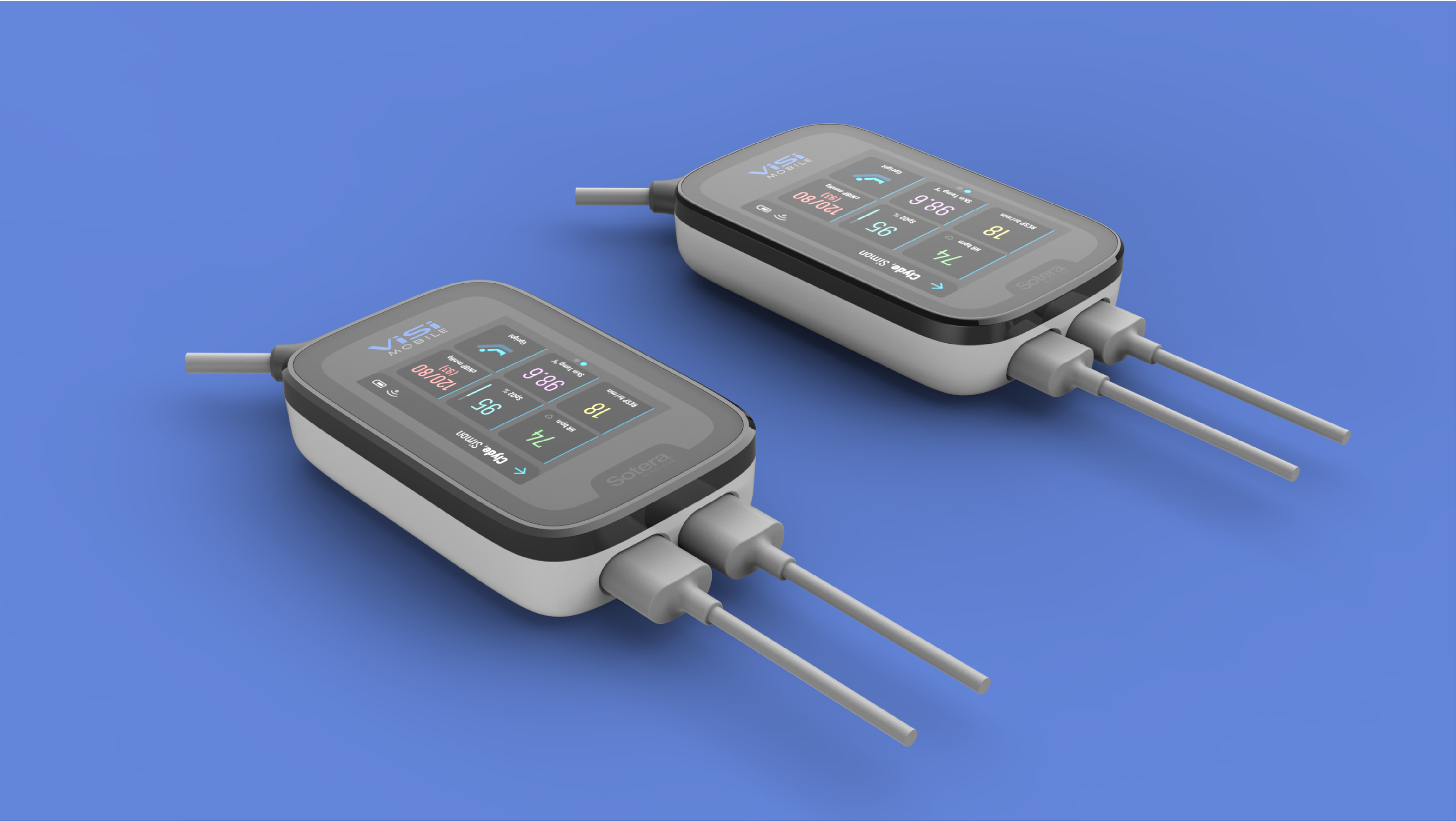 Angled views of the Sotera Wireless device emphasizing its compact design.