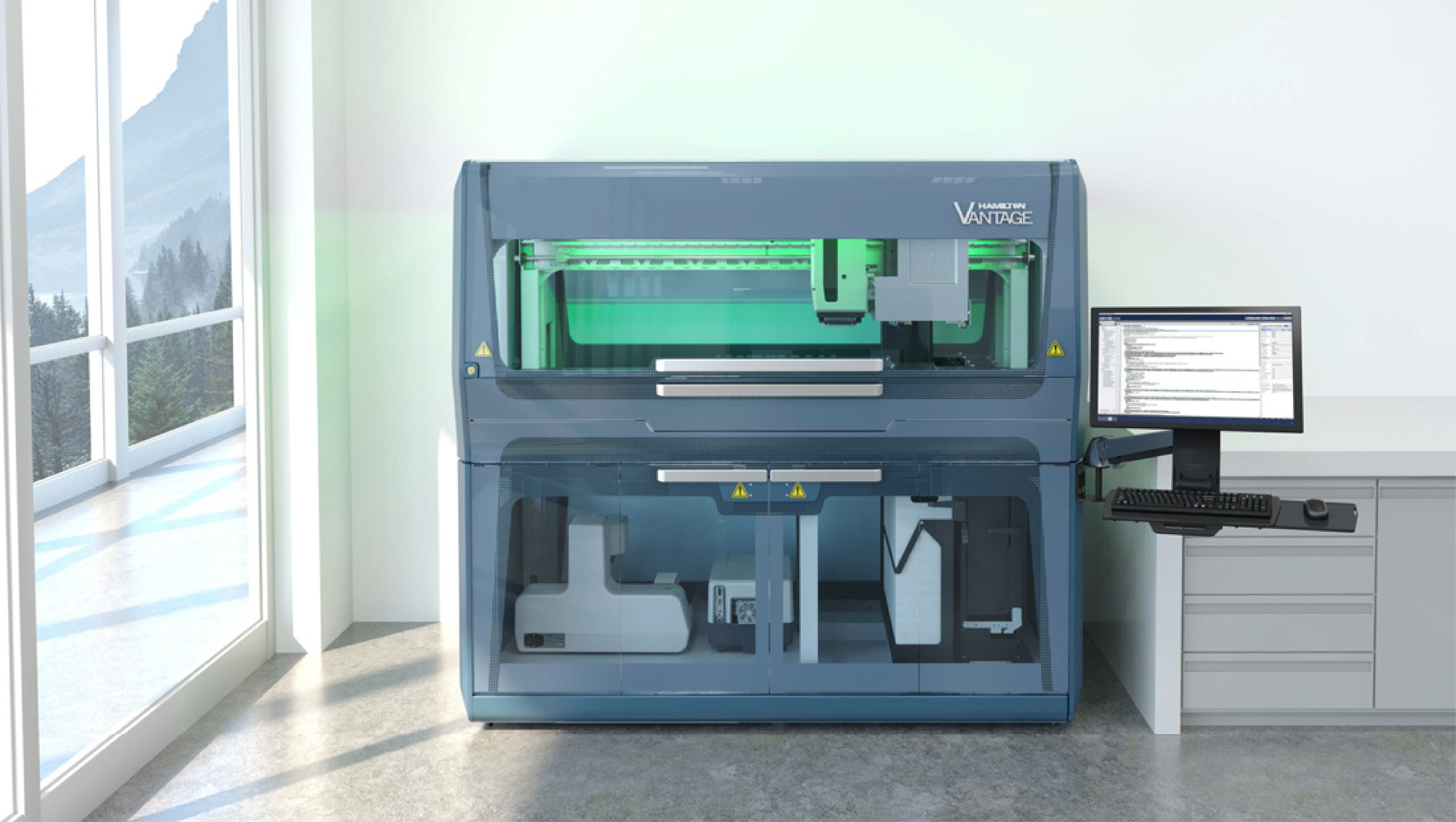 Hamilton Vantage automated liquid handling system by RKS Design in a laboratory setting, featuring a sleek design to enhance workflow integration