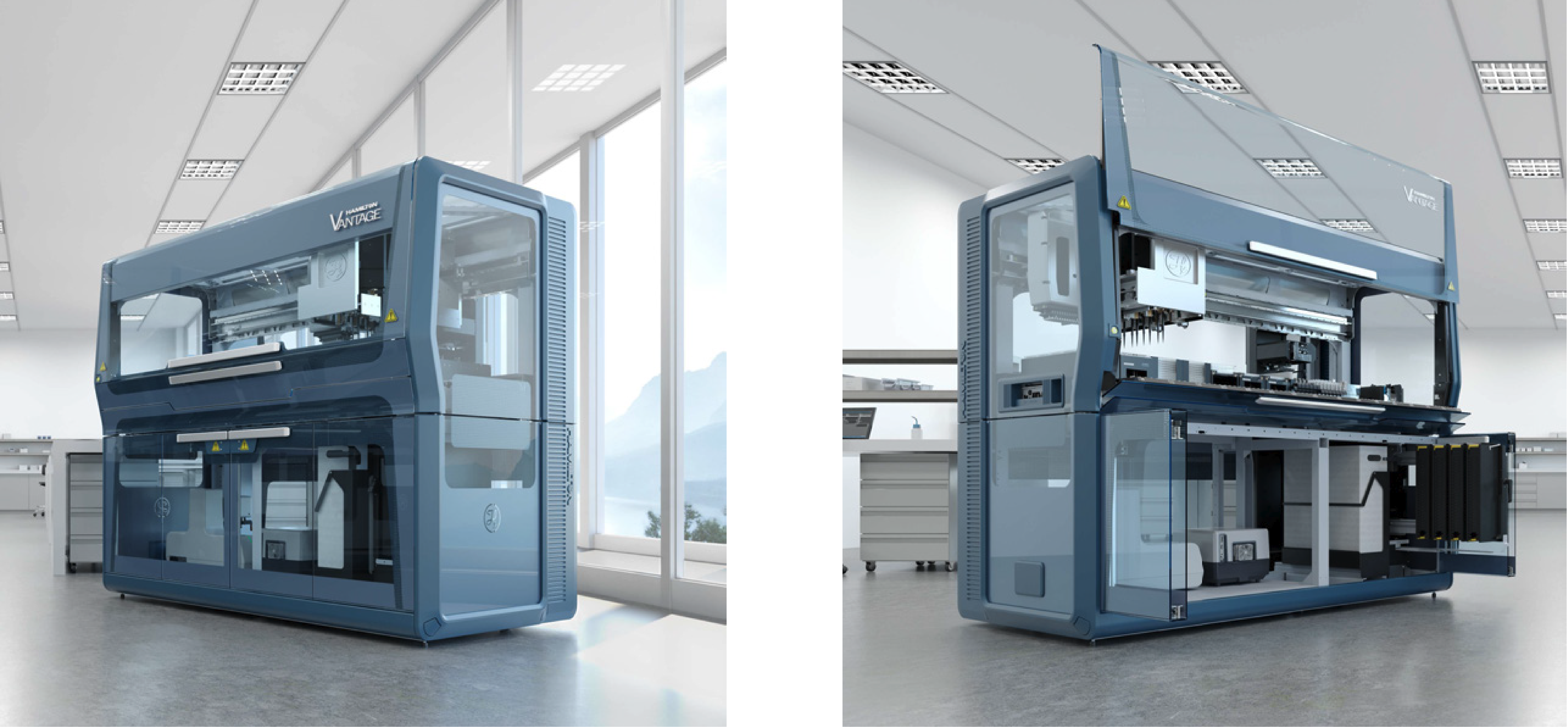 Hamilton Vantage in a laboratory environment, designed by RKS Design with modular components to maximize lab space and efficiency