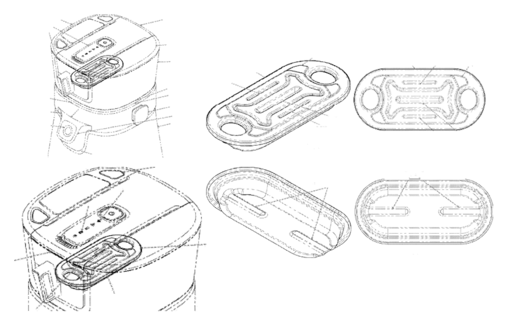 Technical patent sketches showing Reva Hookah’s pod interface and top enclosure