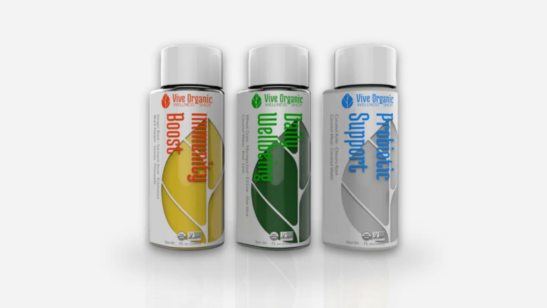 Vive Wellness Shot, packaging designed by RKS Design, integrating Immunity, Wellbeing, and Probiotic Support