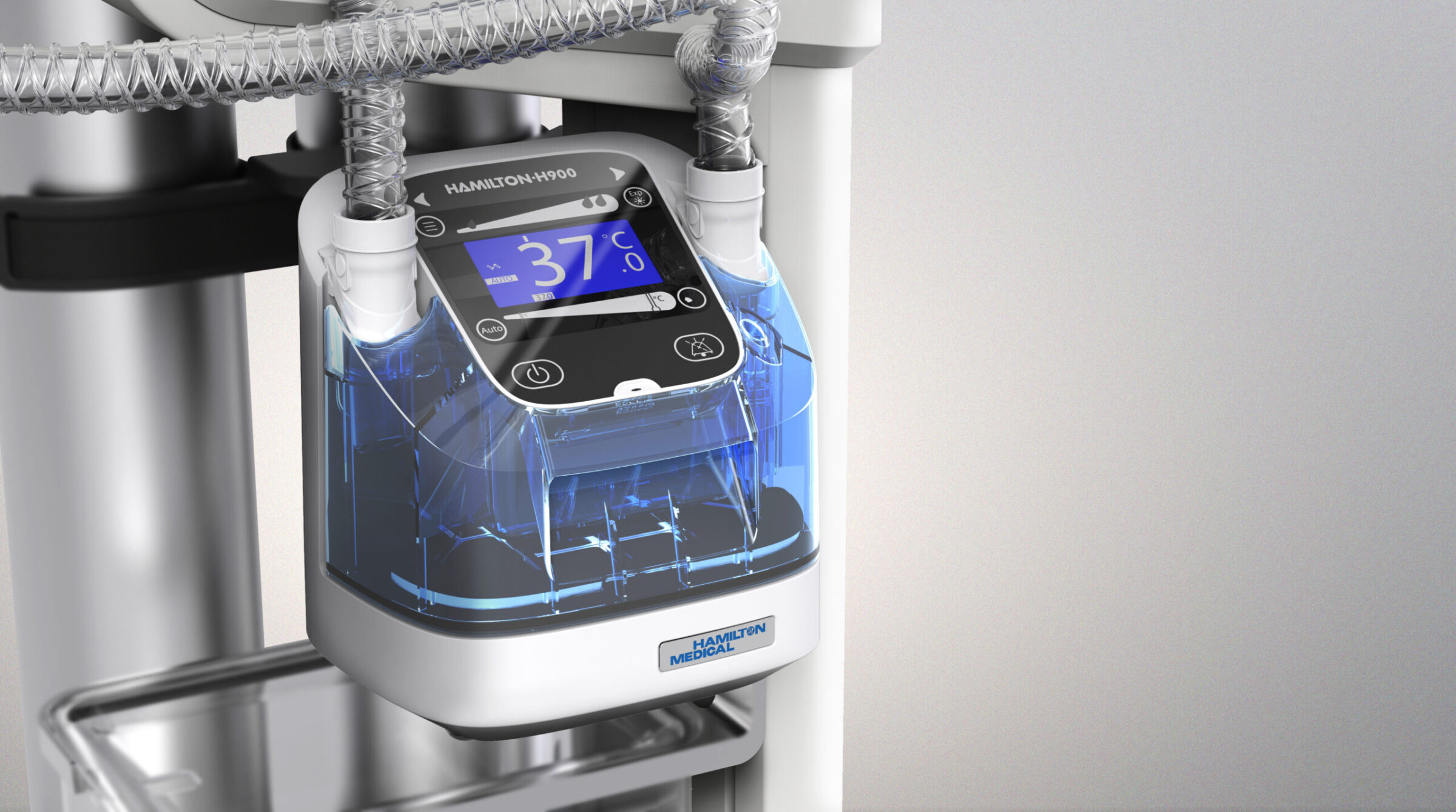Close-up of Hamilton Medical H900 device with intuitive controls and clear interface
