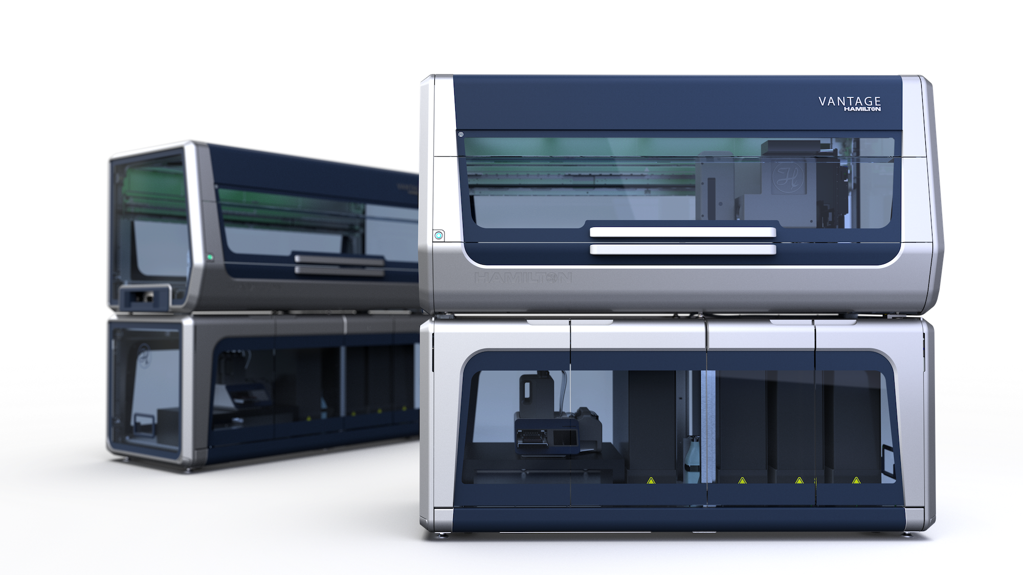 Two Hamilton Vantage automation systems side by side to show scalability and modularity