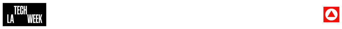 Black rectangle with white text reading TECH LA WEEK on the left, and a red square with a white circle and red triangle on the right, both set on a light gray background, celebrating LA Tech Week 2025 and innovative tech insights.