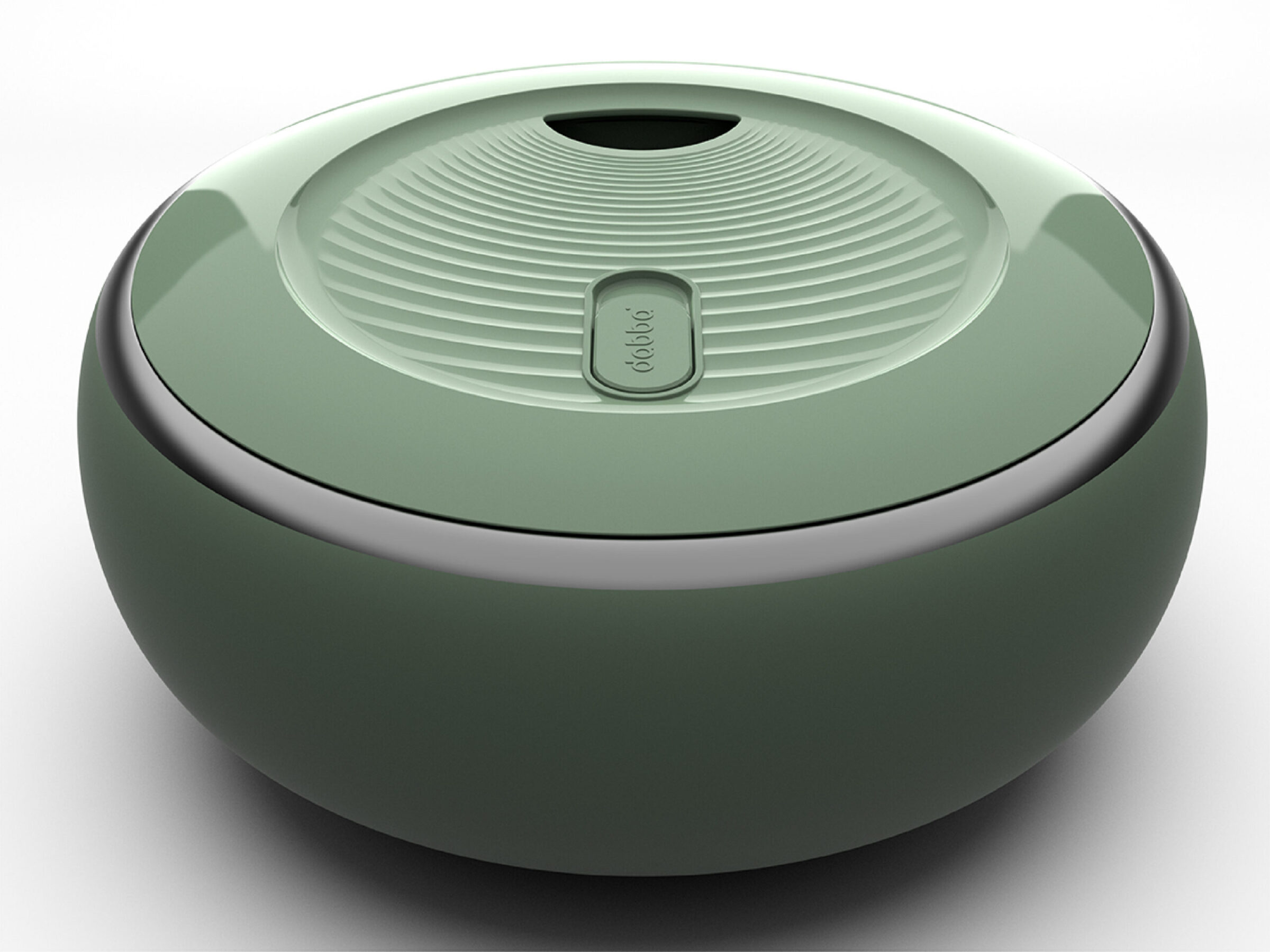 A sleek, round, green container with a ridged, slightly recessed lid featuring a small oval opening and a central label that reads dotdot. The design is modern and minimalistic.